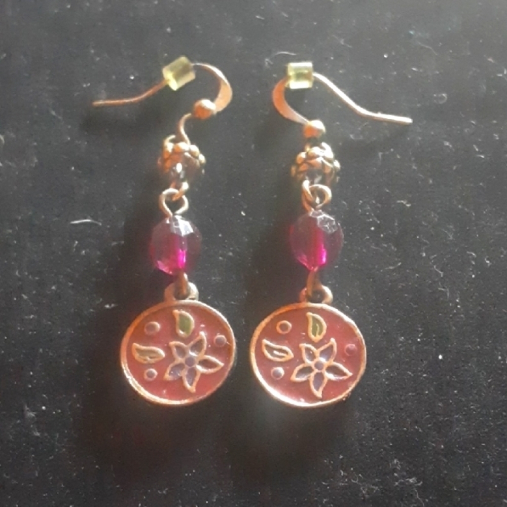 Bohemian Floral Earrings with Pink and Gold Tone Accents